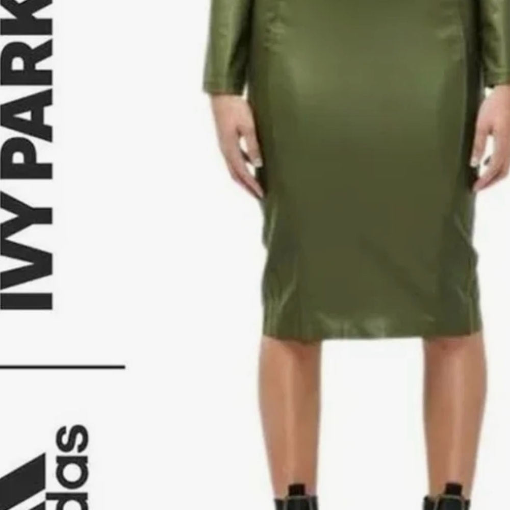 Adidas X Ivy Park Wild Pine Green Faux Leather Pleather 3stripe Pencil Skirt